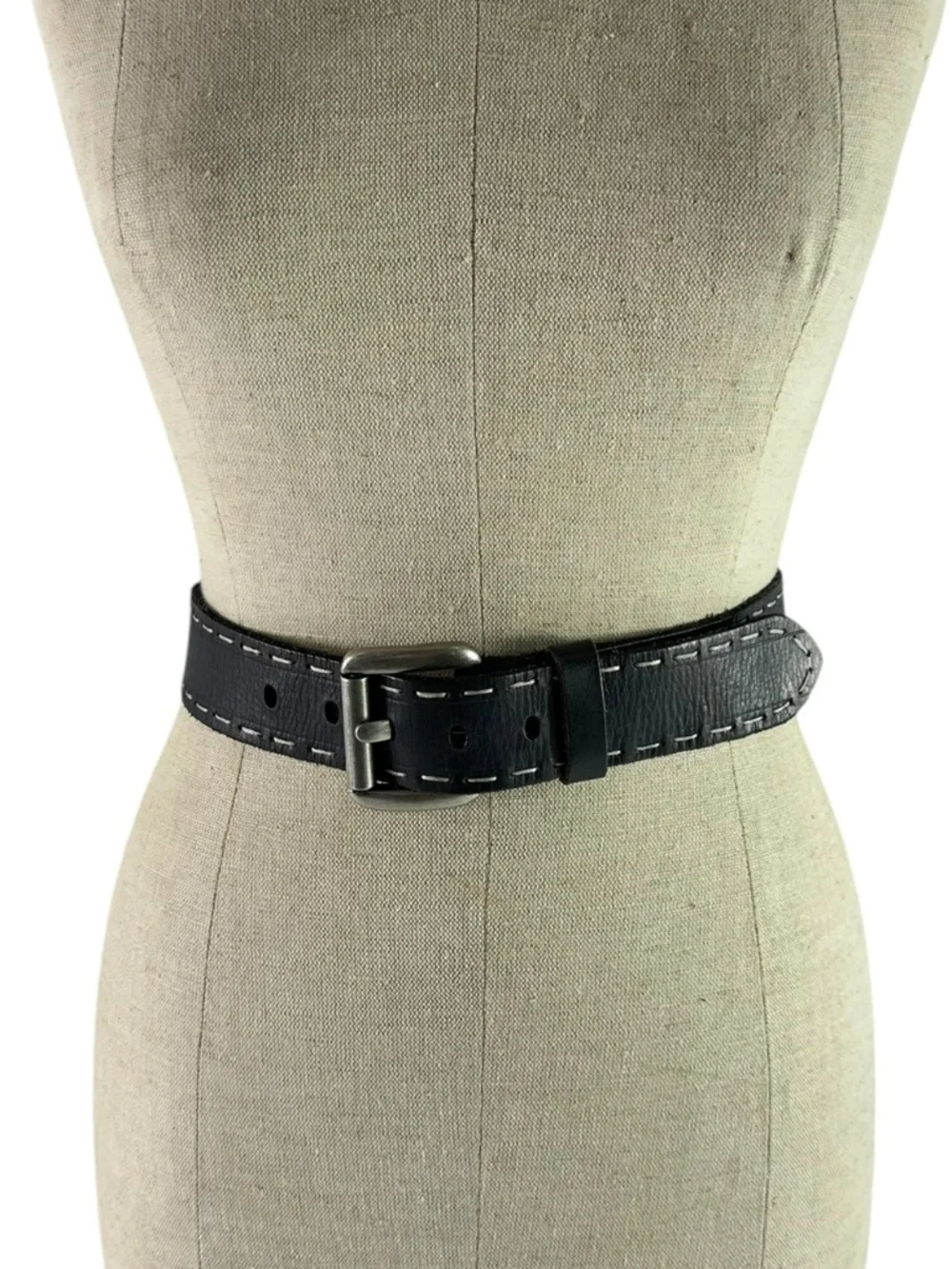 Genuine Vintage LUCKY BRAND Black Leather Belt Thick Stitch 36 Men's